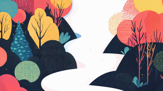 Colorful illustration of nature landscape with trees and copy space, perfect for pet health resources and providing informational content with room for text.