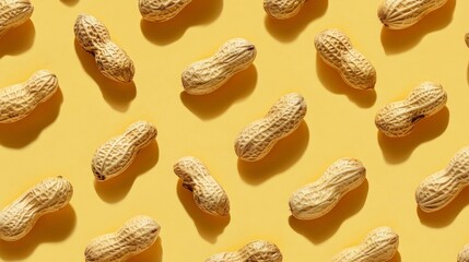 Dry Peanuts on Yellow Background