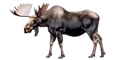 Isolated Moose Profile Illustration, Realistic Wildlife Animal, Transparent Background