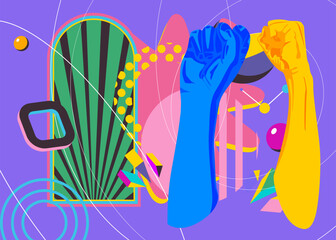 Clenched geometrical graphic retro theme background. Minimal geometric elements. Vintage abstract shapes vector illustration.