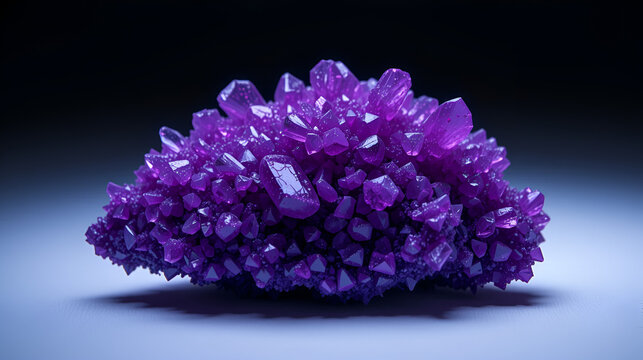 Potassium permanganate crystals showcase vivid purple colors and intricate structures under soft lighting