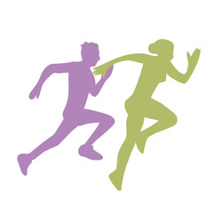 silhouette vector of male and female runners