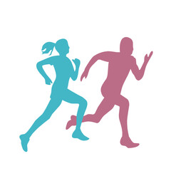 silhouette vector of male and female runners
