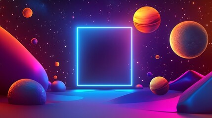 Obraz premium Futuristic Space Scene with Neon Frame