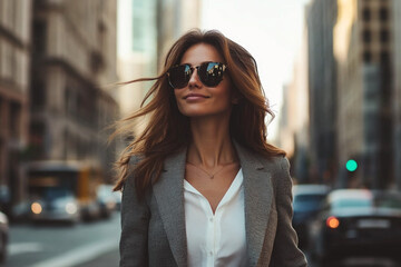 Obraz premium Confident Woman Walking in City Street Urban Lifestyle Portrait