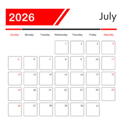 July 2026 Calendar. monthly calendar template
