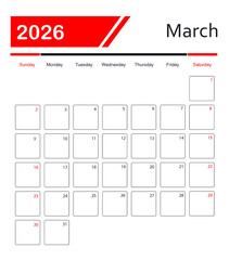 March 2026 Calendar. monthly calendar template