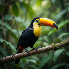 Fototapeta premium Keel-billed Toucan in a Costa Rica Tropical Rainforest. Also Known as the Rainbow Toucan