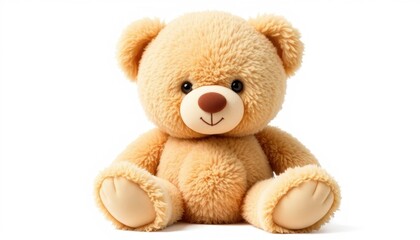 Adorable Beige Teddy Bear Sitting Pretty Against White Background A Delightful Plush Toy for Kids