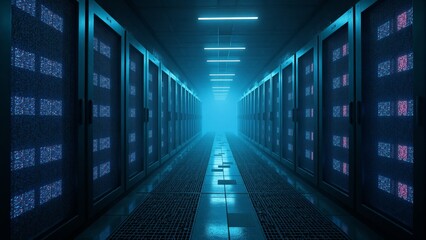 Fototapeta premium Data Center With Glowing Blue Light