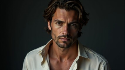 Obraz premium Handsome Man Portrait With Intense Gaze