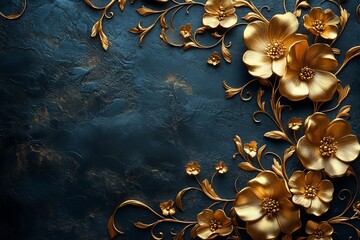 Golden floral corner design, dark background, luxury invitation