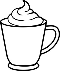 Coffee Whipped Cream on a mog outline vector illustration