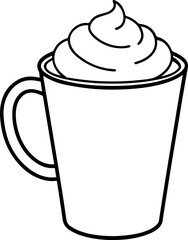 Coffee Whipped Cream on a mog outline vector illustration