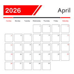 April 2026 Calendar. monthly calendar template