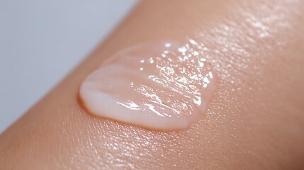 Fototapeta premium Hydrated Plump Skin with Glycerin A close-up view of a creamy moisturizer on the skin, showcasing hydration and skincare benefit for healthy appearance.