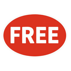 Red Oval "FREE" Sign, White Letters, Transparent Background