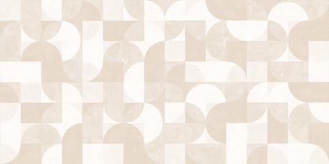 Geometric abstract pattern featuring semi-circles and squares with a textured, modern design.