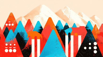 Obraz premium Dramatic animal shapes create illustrations of mountain peaks with copy space, as abstract forms meet nature in the artistic design of the mountain scenery.