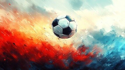 Fototapeta premium Soccer ball in dramatic, vibrant art