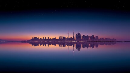 Fototapeta premium Serene Cityscape Night Skyline Reflection Urban Panorama Twilight City