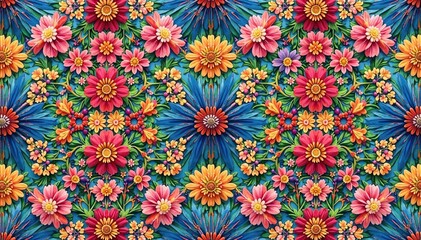 Intricate floral design, repeating seamlessly , floral, vivid, wallpaper
