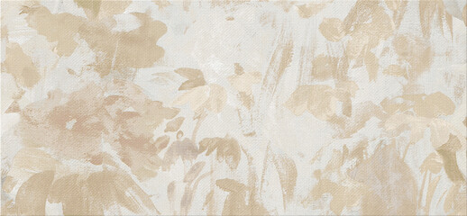 Abstract floral textured wallpaper with soft beige, grey, and metallic hues.
