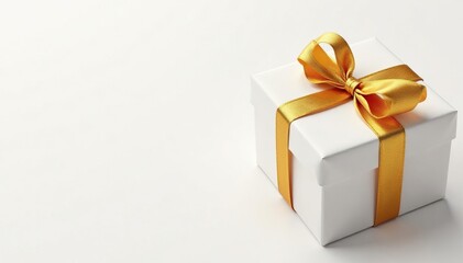 Obraz premium Elegant gold ribbon gift box pattern on white, art, retro, style
