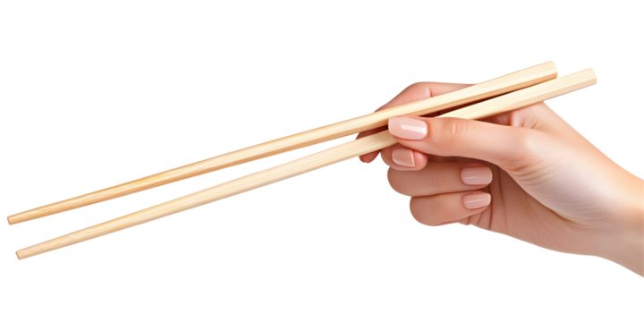 Isolated Hand Holding Light Beige Wooden Chopsticks Illustration
