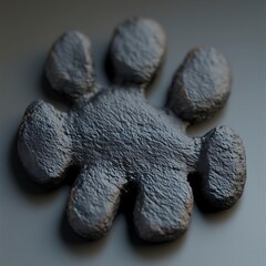 A black flower like object rests on a gray surface