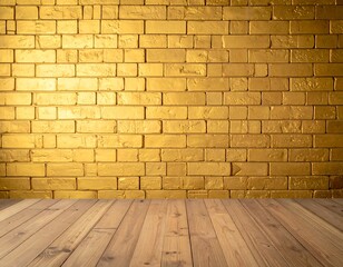 Golden brick wall in old room vintage style background