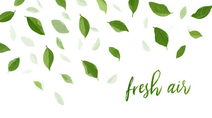 Refreshing display of green leaves with the phrase fresh air highlighted in a serene background