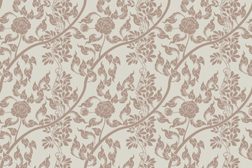 Fototapeta premium Seamless traditional Thai art floral pattern in damask style motifs suitable for wallpaper, curtain, cloth, textile, tile and fabric design isolated illustration vector archive EPS file.