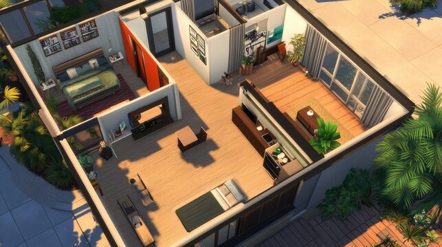 Sims 4 Modern Apartment Design: Luxurious Open-Plan Living Space with Stunning Views