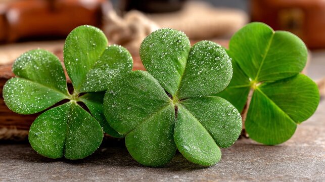 Dewy Green Clover Leaves  Nature  Spring  Botany  Irish Symbol  Good Luck Charm  St  Patri