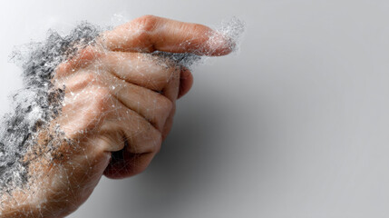 Hand with cigarette and ash on neutral background, conceptual image depicting unhealthy smoking habit and tobacco addiction with visible cigarette smoke