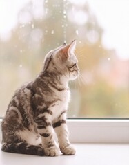 美しい子猫　窓の外を眺める