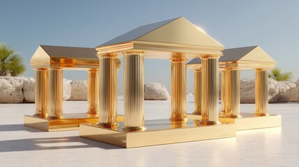 Elegant fund architecture icon concept showcasing a gold building with columns representing wealth and premium design