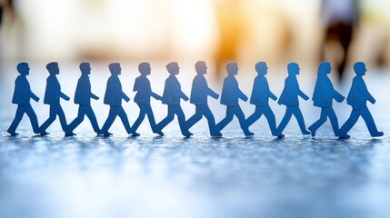 Silhouette figures of people walking in a line.