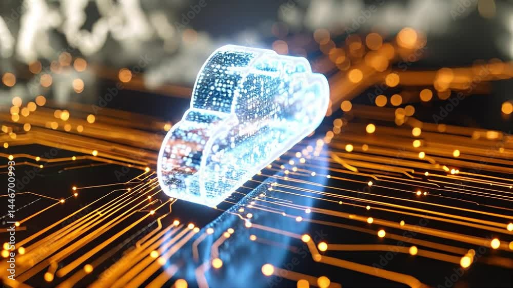 Poster secure digital cloud technology with glowing circuit data streams