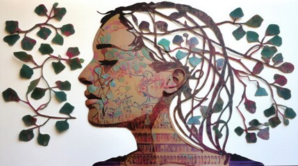 A woman with leaves on her head symbolizing nature and emotional hedge concepts for calm portfolio protection