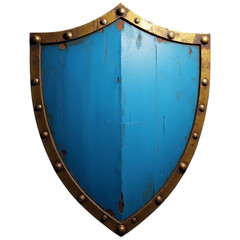 Blue & Gold Medieval Shield, Riveted, Transparent Background.