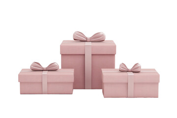 Obraz premium Digital rendering of three light pink gift boxes, stacked in a row, each with a matching bow.