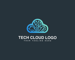 Tech cloud logo design digital circuit cloud network system vector