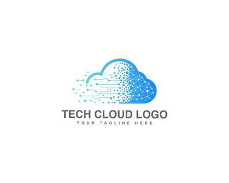 Tech cloud vector logo design representing data and network connection