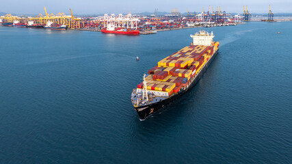 Aerial view container ship cargo freight shipping international, Global business freight shipping...