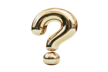 Stylized, 3D question mark, appearing gold and polished, but with a glitched, colorful effect around the edges.