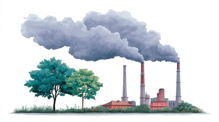 Industrial Pollution  Smoke Stacks  Trees  Air Pollution  Environmental Impact