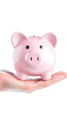 Pink Piggy Bank Held In Hand Isolated Illustration
