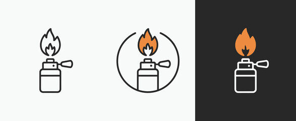 Line Art Icon of a Burning Torch Lighter